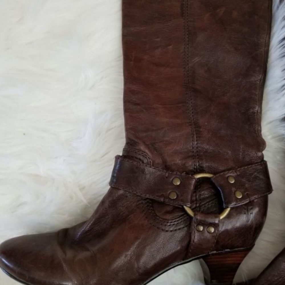 Frye Brown Leather Steffi Harness Tall Boots CL - Picture 5 of 8